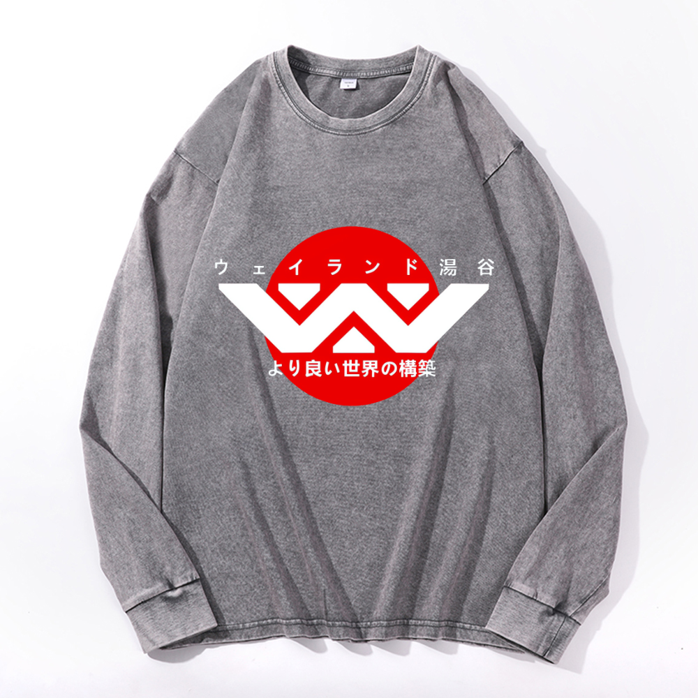 Vintage Cotton Wash Crewneck Long-Sleeve T-Shirt