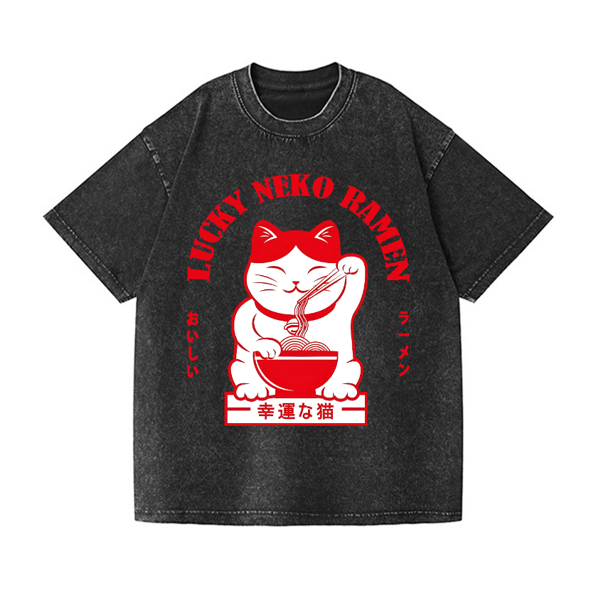 Lucky Cat Vintage Wash Japanese Design T-Shirt