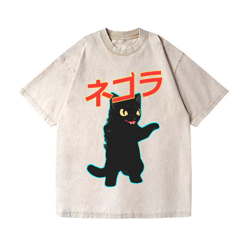 Cat Kaiju Vintage Wash Japanese Design T-Shirt