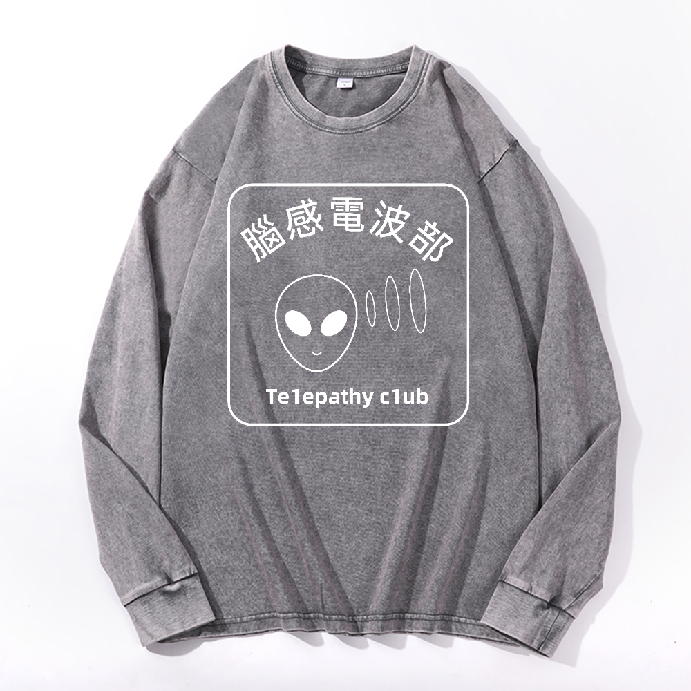 Telepathy Club Vintage Cotton Wash Crewneck Long-Sleeve T-Shirt
