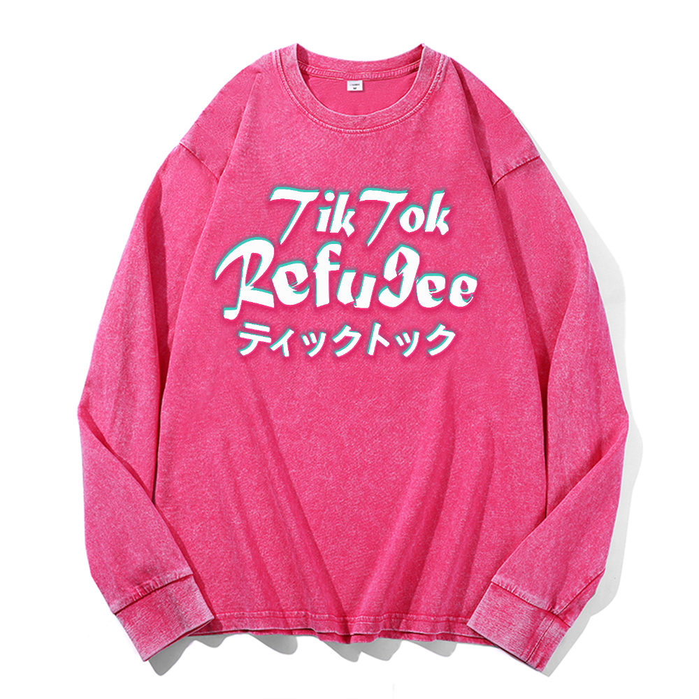 Tik Tok Refugee Vintage Cotton Wash Crewneck Long-Sleeve T-Shirt