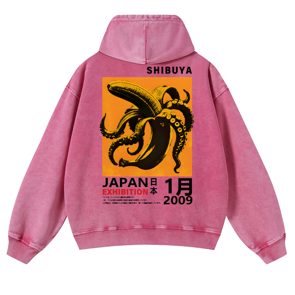 Shibuya Banana Octopus Vintage Washed Cotton Back Art Hoodie