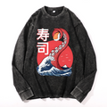Sushi Octopus Vintage Cotton Wash Crewneck Long-Sleeve T-Shirt