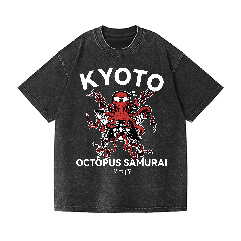 Kyoto Octopus Samurai Vintage Wash Japanese Design T-Shirt