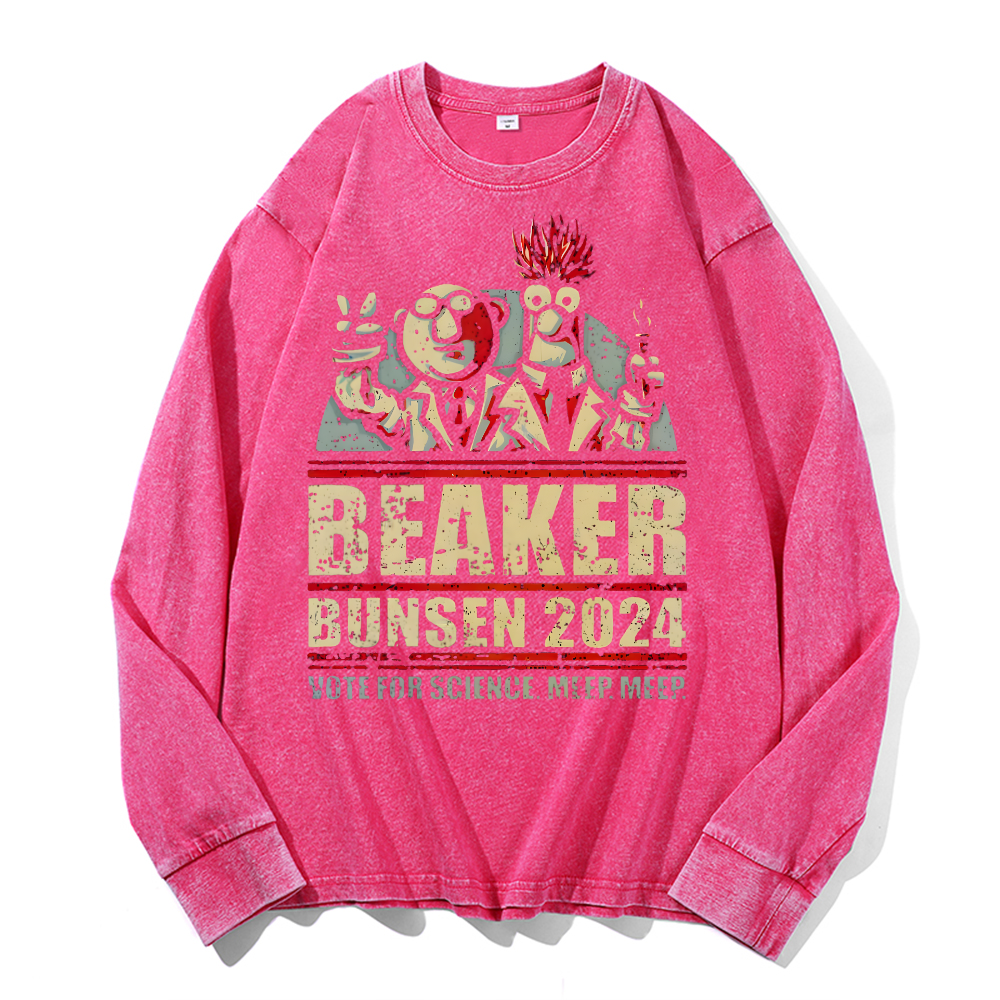 Beaker Bunsen 2024Vintage Cotton Wash Crewneck Long-Sleeve T-Shirt