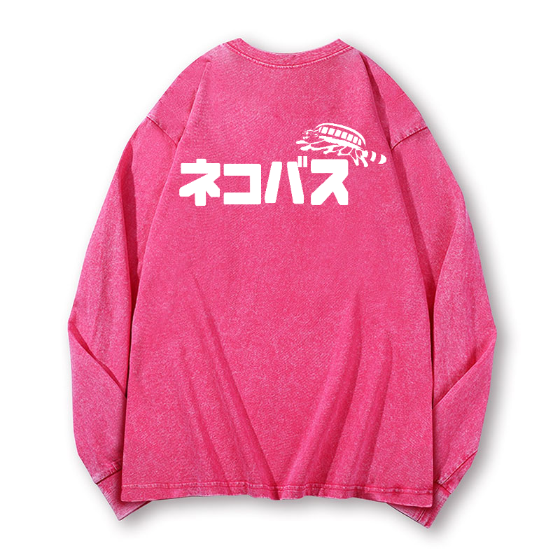 Ghibli Catbus Vintage Washed Cotton Back Art Long-sleeve T-shirt