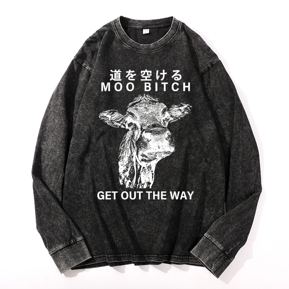 Miltch Cow Vintage Cotton Wash Long-sleeve T-shirt