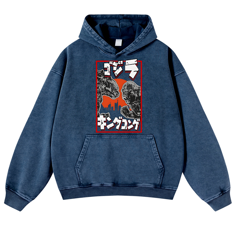Kaiju VS King Kong Vintage Washed Thick Cotton Hoodie