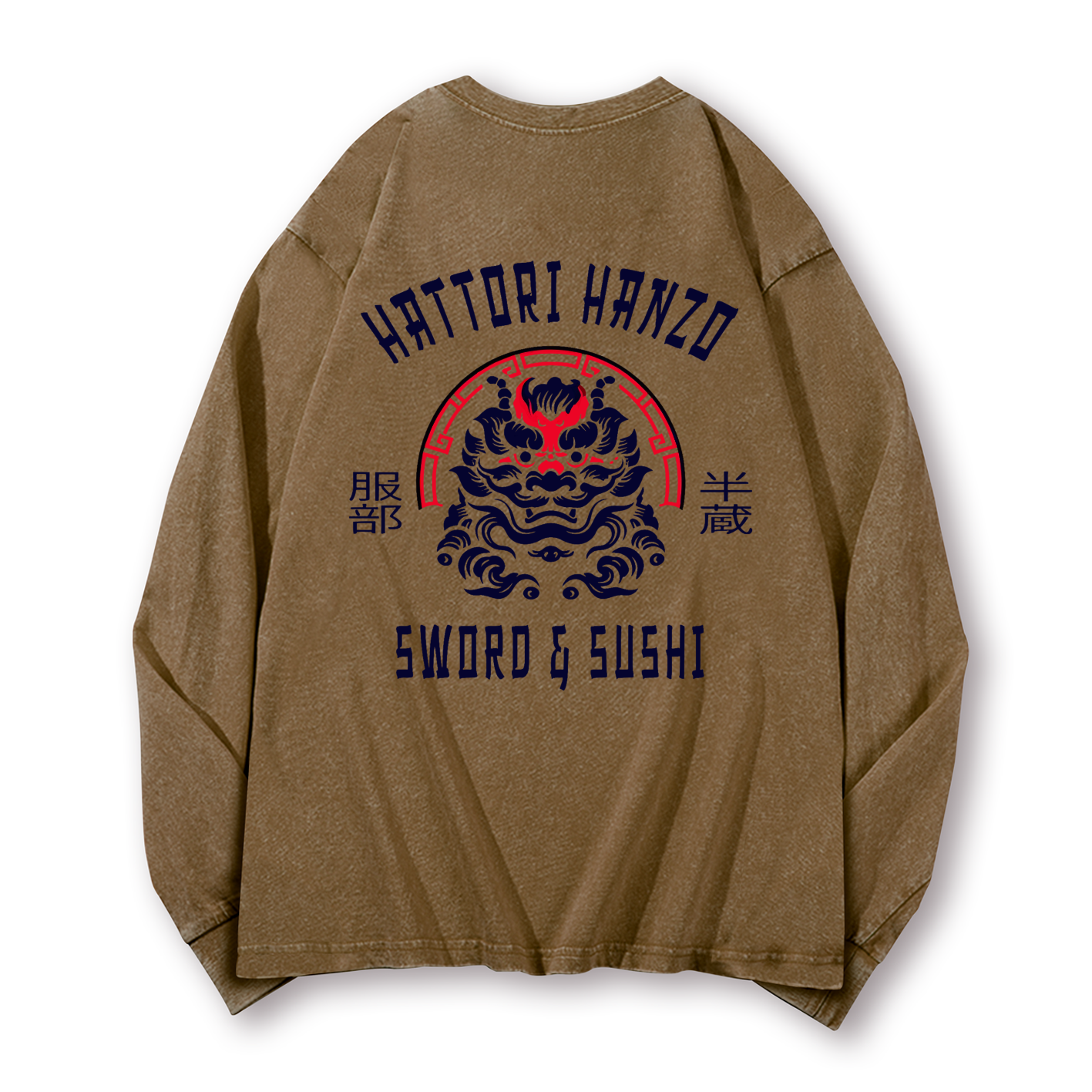 Hattori Hanzo Komainu Vintage Washed Cotton Back Art Long-sleeve T-shirt