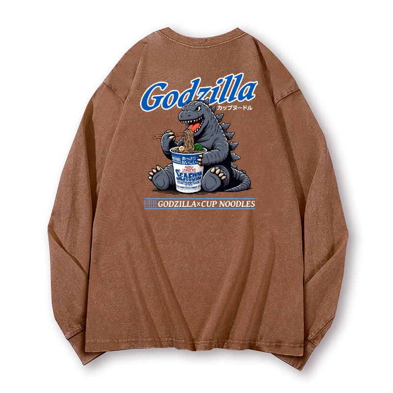 Cup Noodles Kaiju Vintage Washed Cotton Back Art Long-sleeve T-shirt