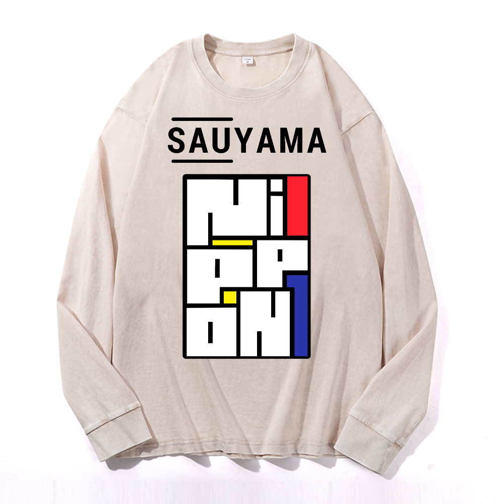 Sauyama Nippon Vintage Cotton Wash Crewneck Long-Sleeve T-Shirt