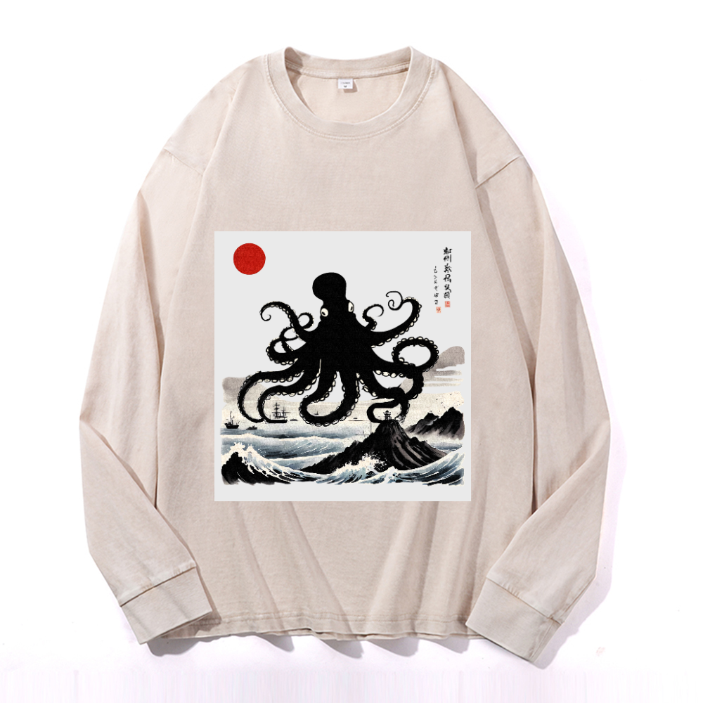 Vintage Cotton Wash Crewneck Long-Sleeve T-Shirt