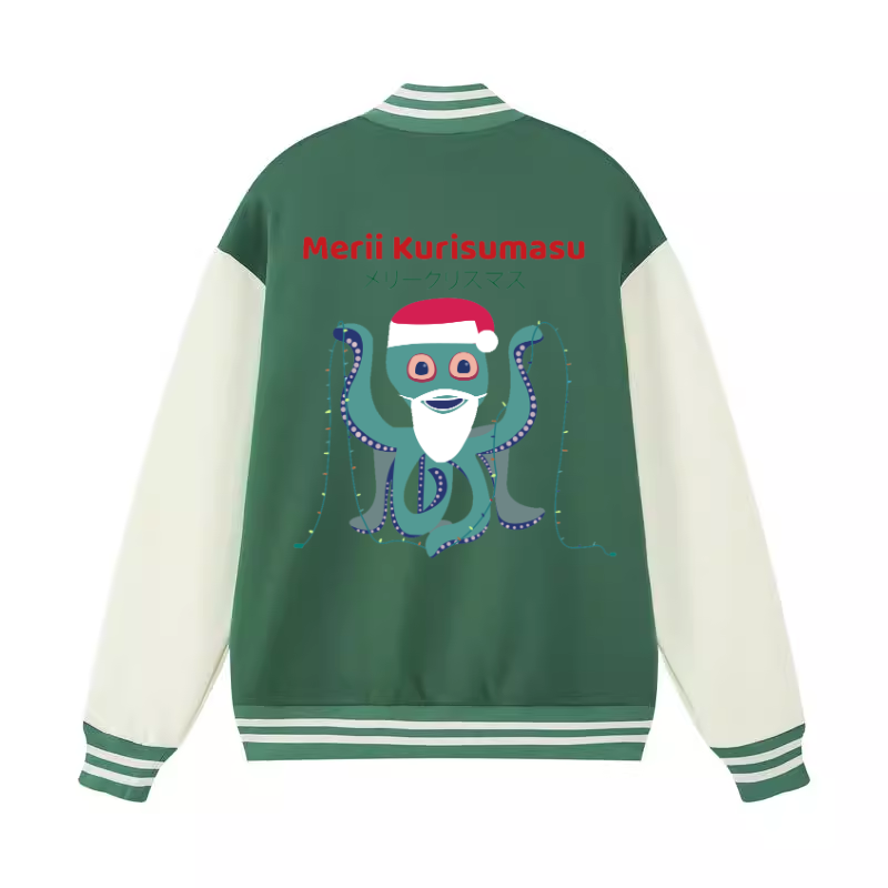 Christmas Octopus Vintage Cotton Varsity Jacket