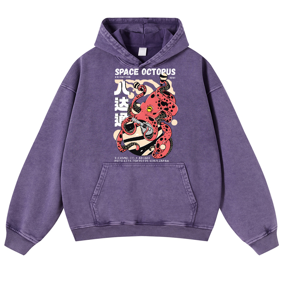 Space Octopus Vintage Washed Thick Cotton Hoodie