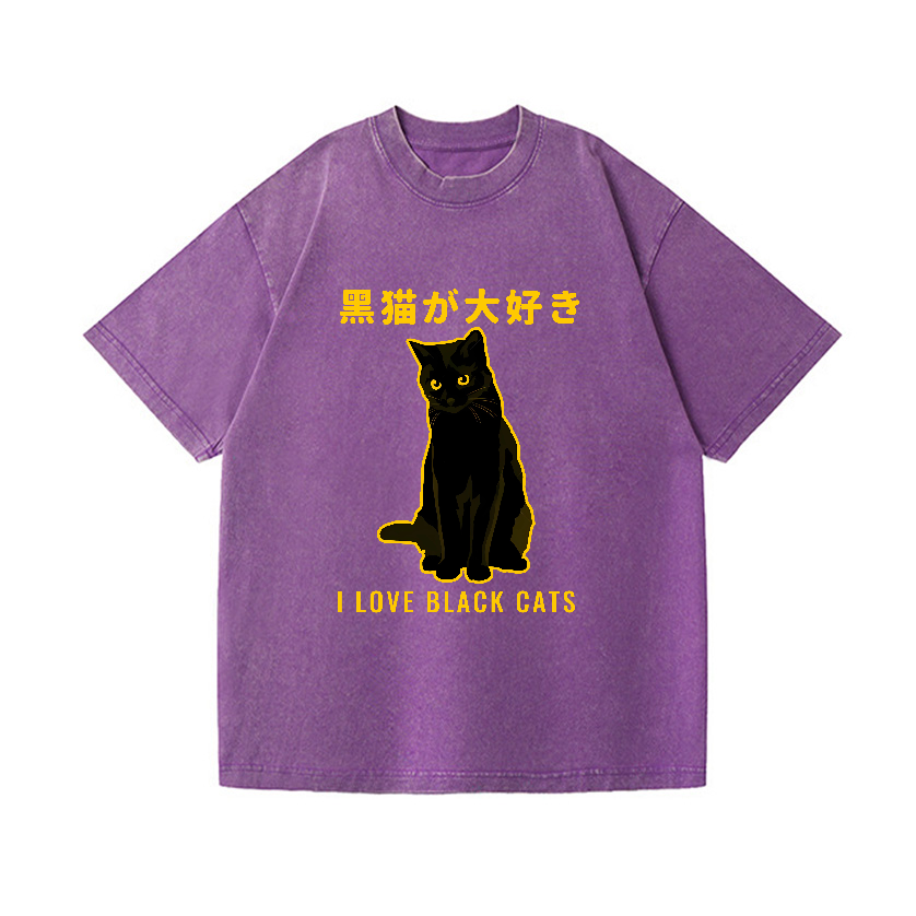 Black Cat Vintage Wash Japanese Design T-Shirt