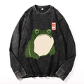 Frog Vintage Cotton Wash Crewneck Long-Sleeve T-Shirt