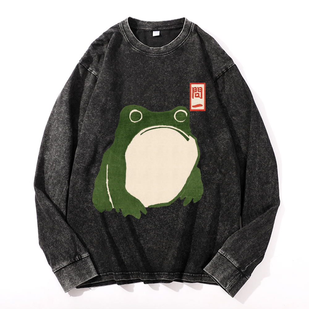 Frog Vintage Cotton Wash Crewneck Long-Sleeve T-Shirt