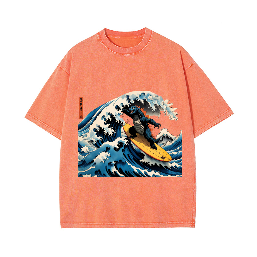 Kaiju Wave Vintage Wash Japanese Design T-Shirt