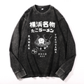 Yokohama Ramen Octopus Vintage Cotton Wash Crewneck Long-Sleeve T-Shirt