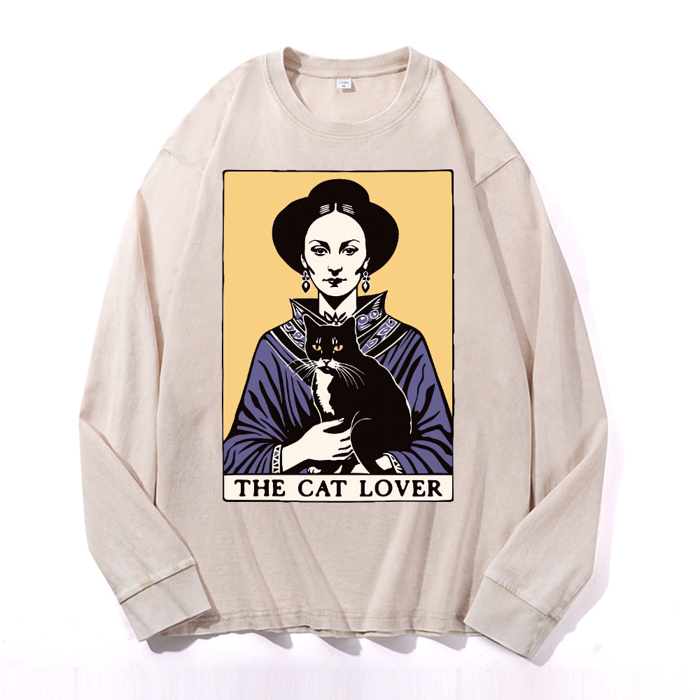 The Cat Lover Vintage Cotton Wash Crewneck Long-Sleeve T-Shirt