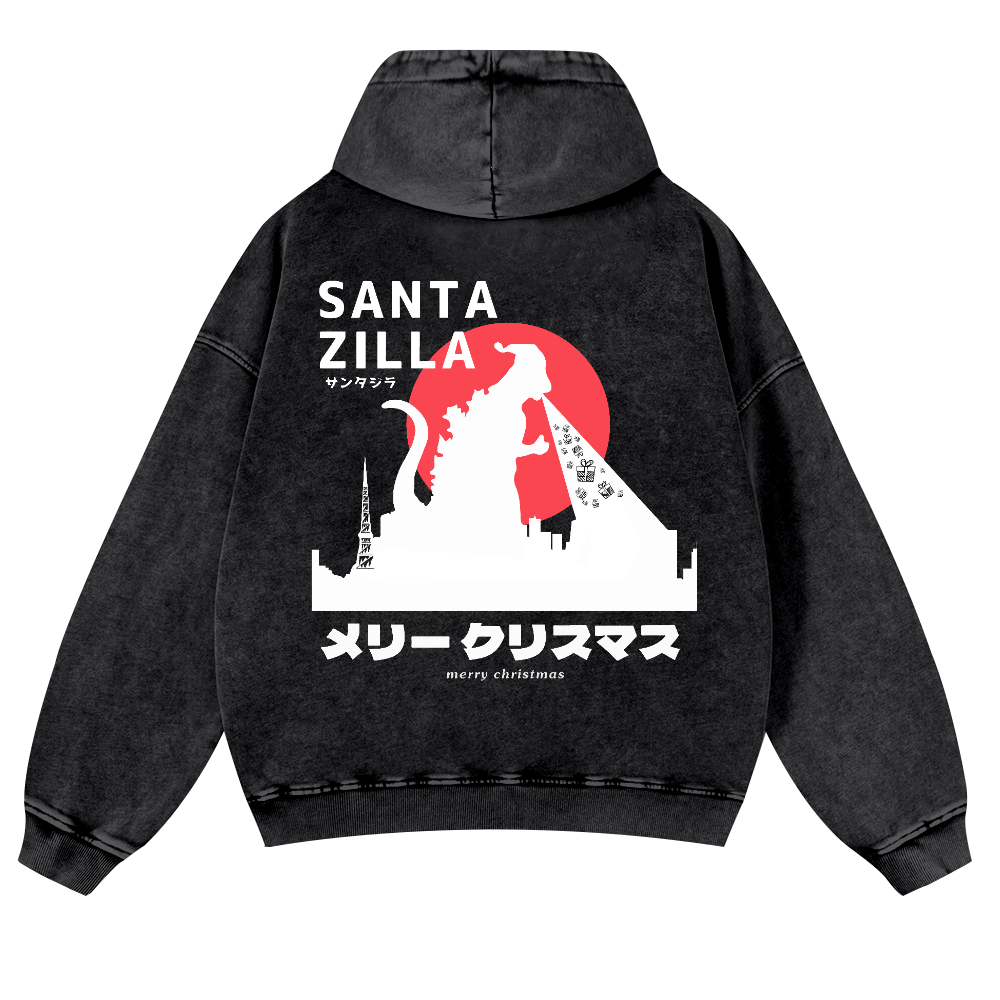 Christmas Kaiju Vintage Washed Cotton Back Art Hoodie