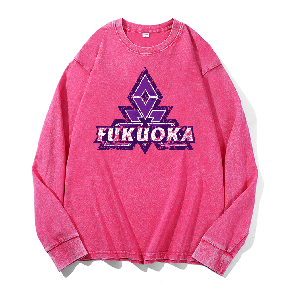 Fukuoka Vintage Cotton Wash Crewneck Long-Sleeve T-Shirt