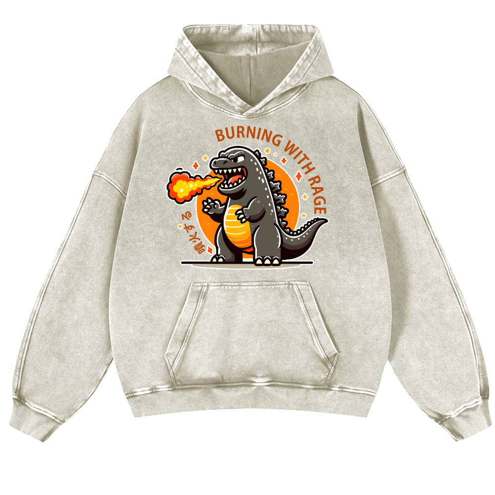 Burning Kaiju Vintage Washed Thick Cotton Hoodie