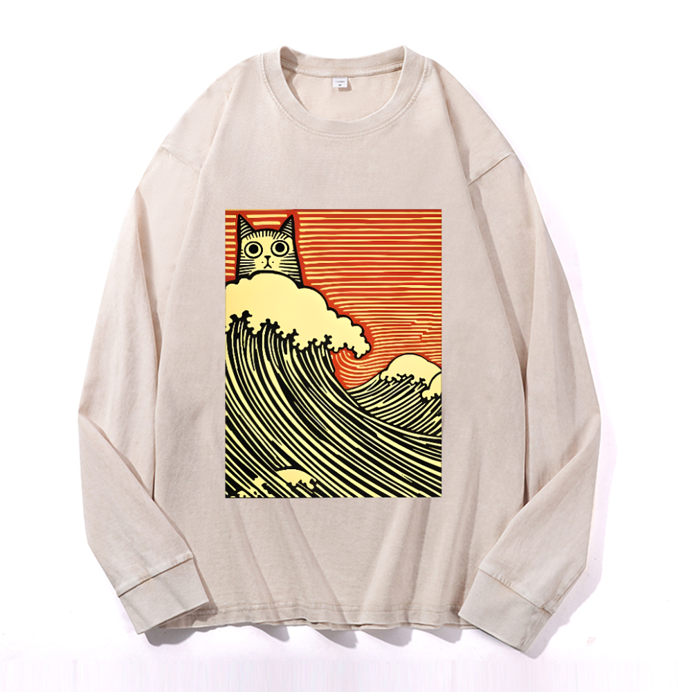 Vintage Cotton Wash Crewneck Long-Sleeve T-Shirt