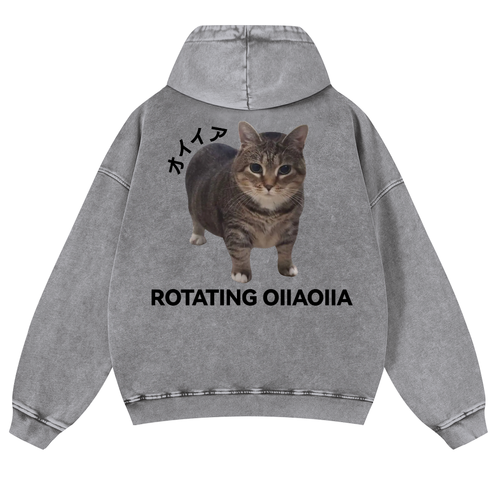 OIIA Cat Vintage Washed Cotton Back Art Hoodie