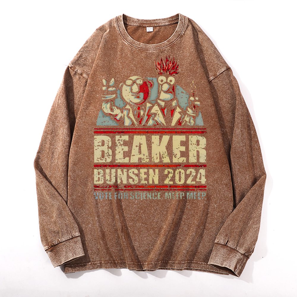 Beaker Bunsen 2024Vintage Cotton Wash Crewneck Long-Sleeve T-Shirt