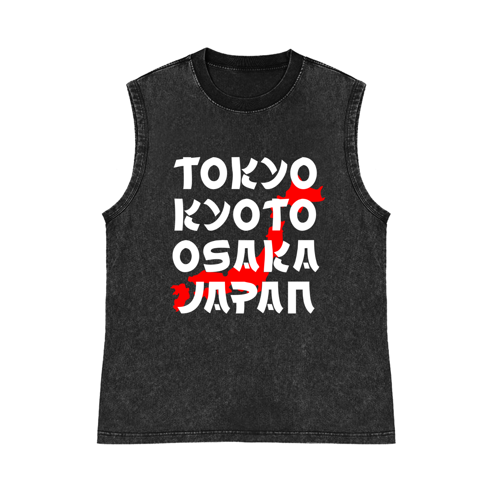 Tokyo Kyoto Osaka Japan Pure Cotton Wash-Dyed Sleeveless Tank Top