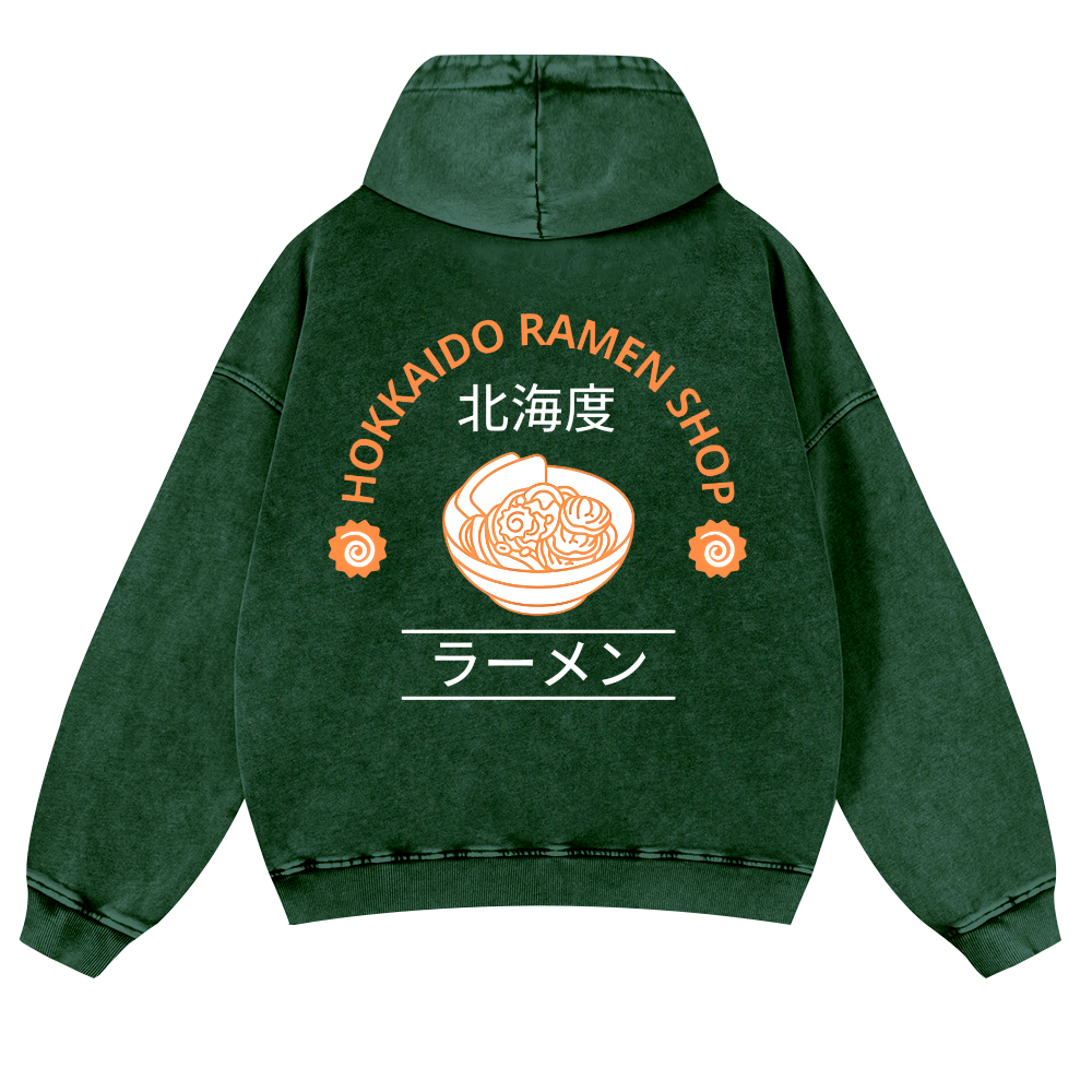 Hokkaido Ramen Shop Vintage Washed Cotton Back Art Hoodie