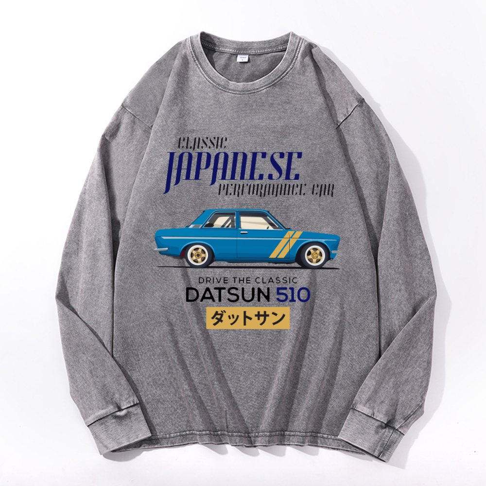 Vintage Cotton Wash Crewneck Long-Sleeve T-Shirt