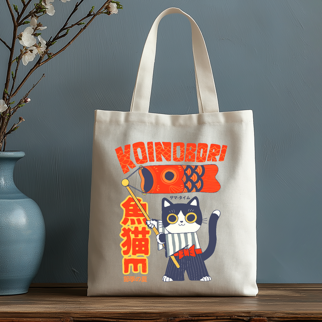 Koinobori Cat Japanese Style Canvas Tote Bag