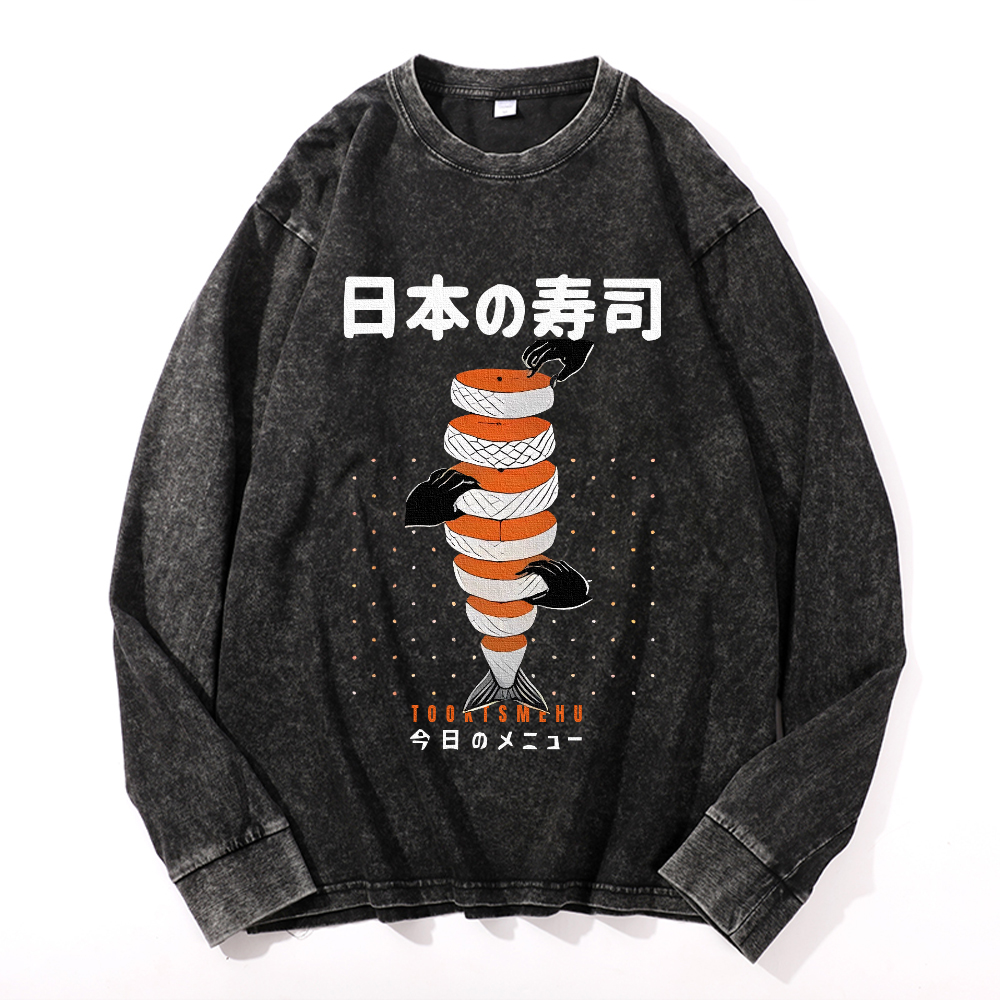 Vintage Cotton Wash Crewneck Long-Sleeve T-Shirt