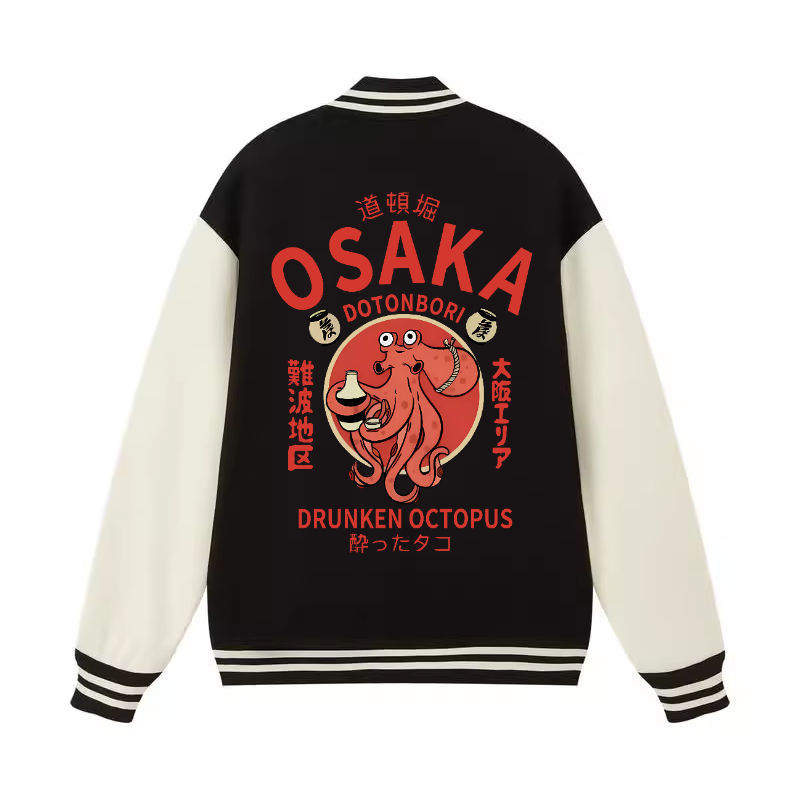 Osaka Dotonbori Drunken Octopus Vintage Cotton Varsity Jacket