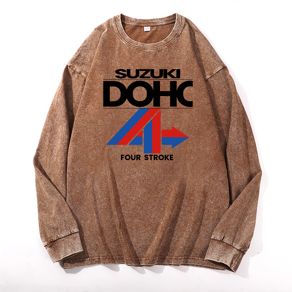 Suzuki DOHC Vintage Cotton Wash Crewneck Long-Sleeve T-Shirt