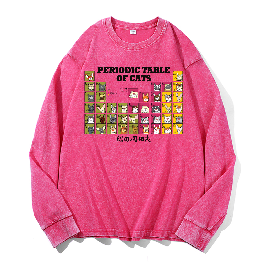 Periodic Table of Cats Vintage Cotton Wash Long-sleeve T-shirt