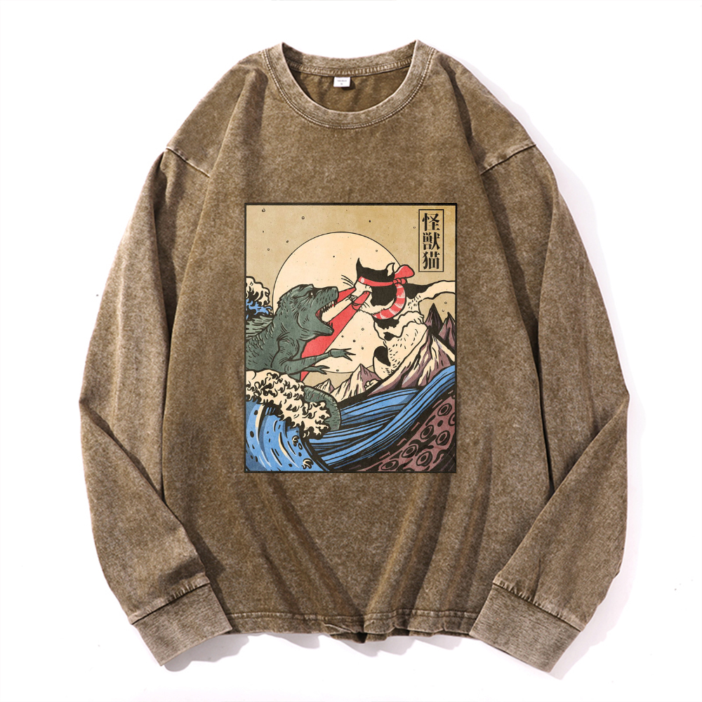 Vintage Cotton Wash Crewneck Long-Sleeve T-Shirt