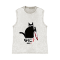 The Black Cat with a Knife Pure Cotton Wash-Dyed Sleeveless Tank Top