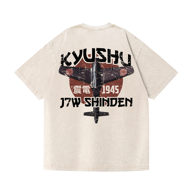 Kyushu J7W Shinden Fighter Vintage Wash Japanese Design Back Art T-Shirt