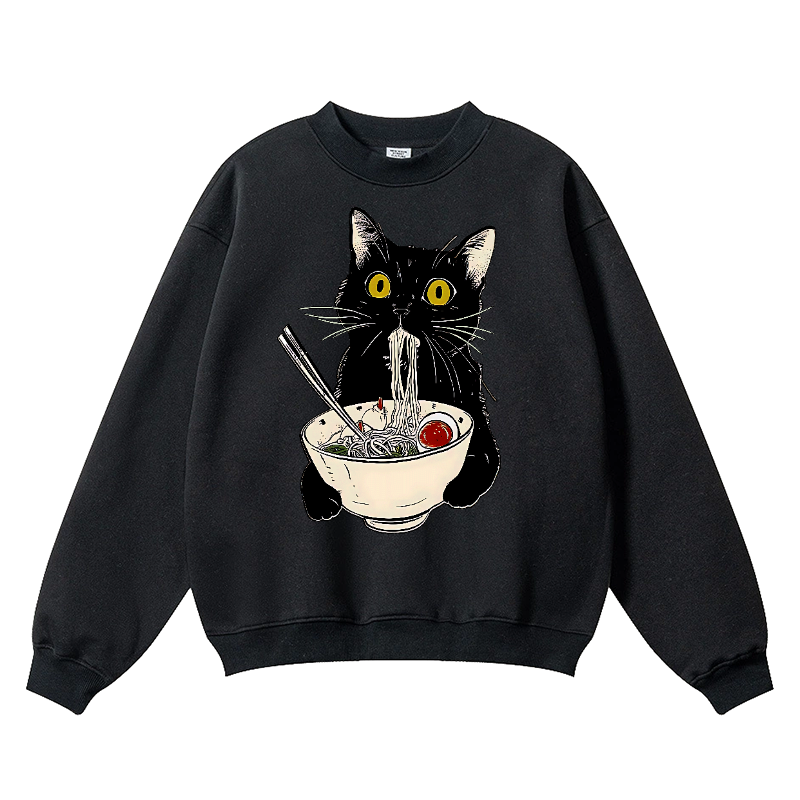 Cat Ramen Vintage Cotton Blend Crewneck Sweatshirt
