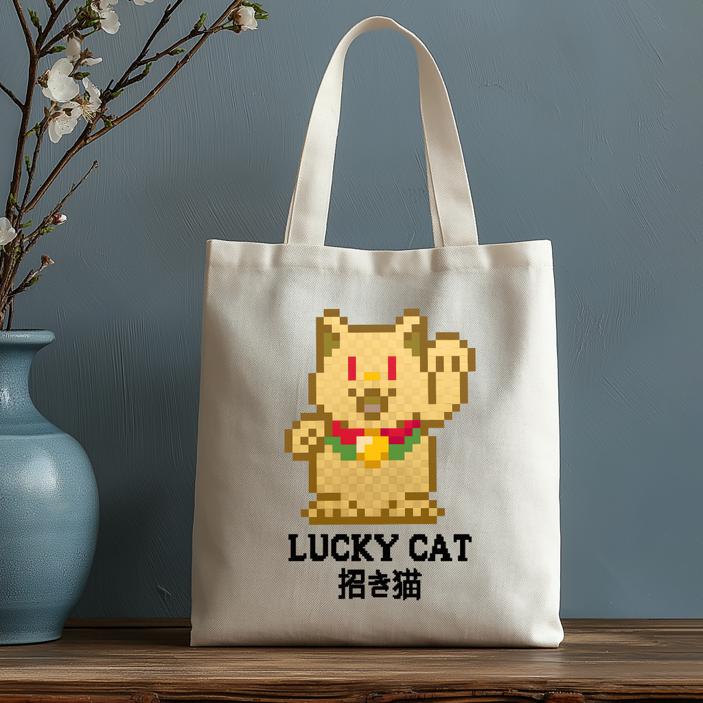 Mosaic Lucky Cat Japanese Style Canvas Tote Bag