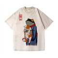 Frog and Cat Vintage Wash Japanese Design T-Shirt