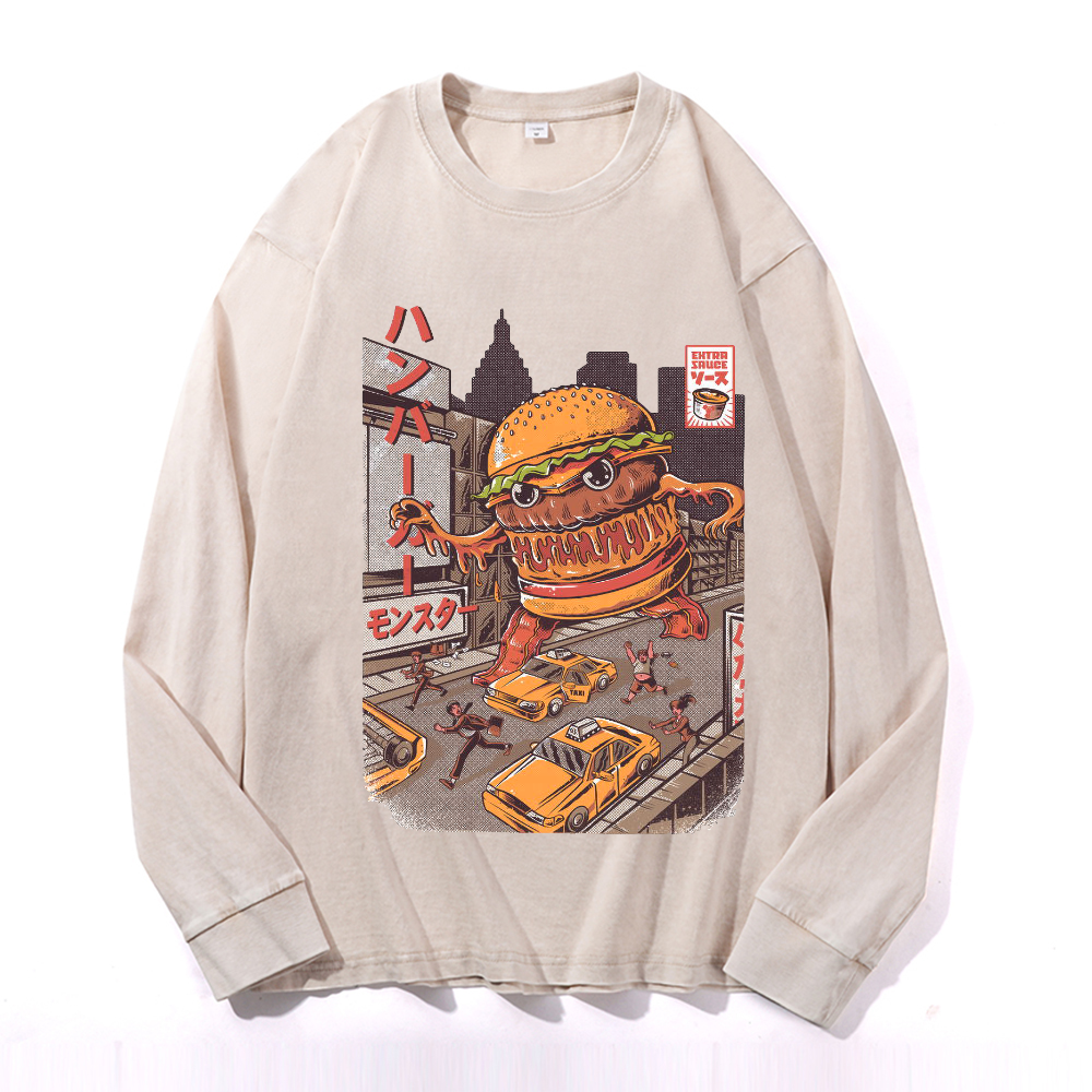 Hamburger Vintage Cotton Wash Crewneck Long-Sleeve T-Shirt