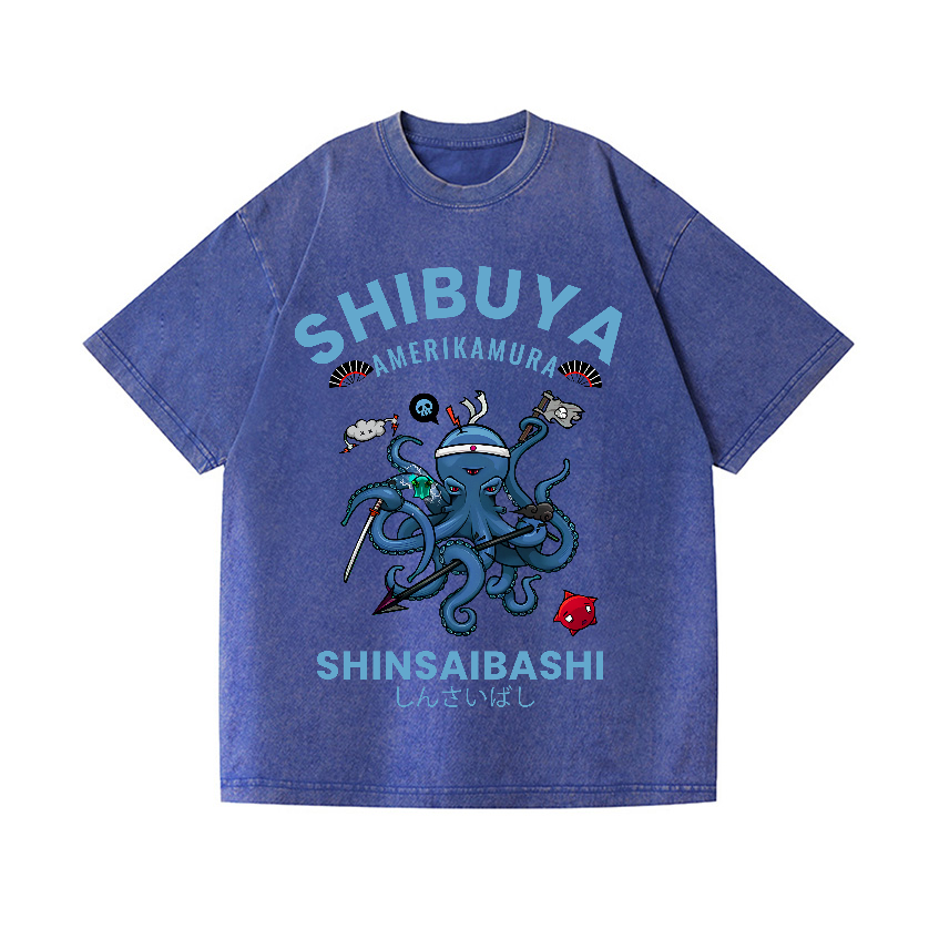 Shibuya Octopus Vintage Wash Japanese Design T-Shirt