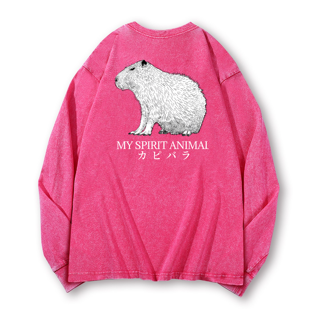Capybara Vintage Washed Cotton Back Art Long-sleeve T-shirt