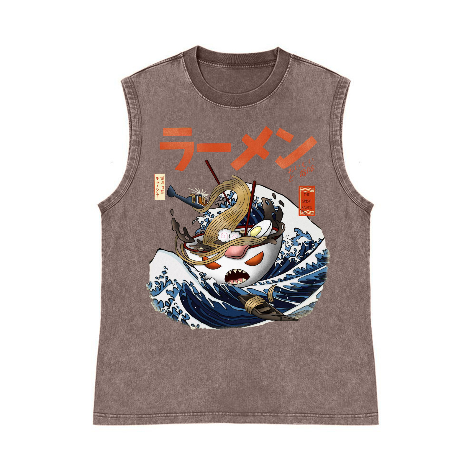 Ramen Wave Pure Cotton Wash-Dyed Sleeveless Tank Top