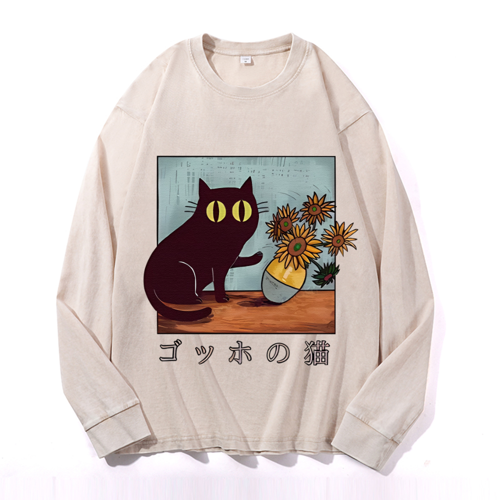 Vintage Cotton Wash Crewneck Long-Sleeve T-Shirt