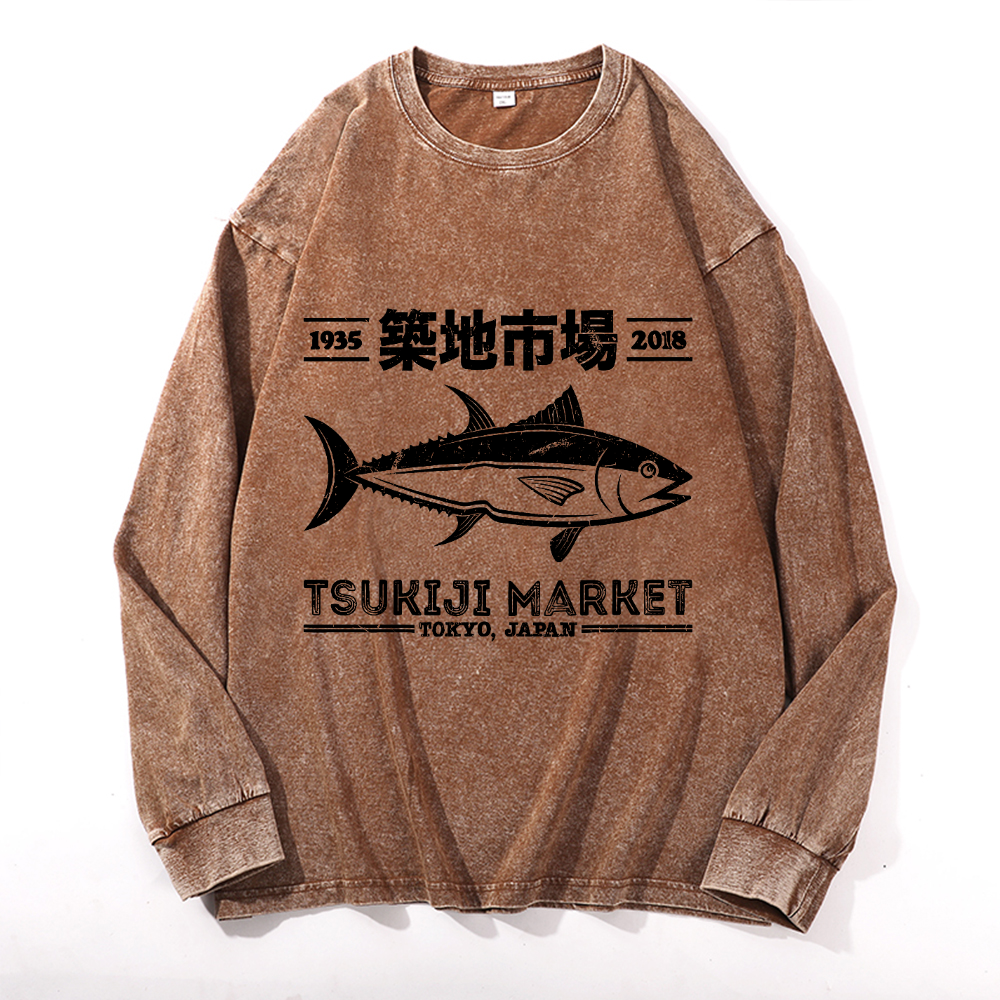 Vintage Cotton Wash Crewneck Long-Sleeve T-Shirt